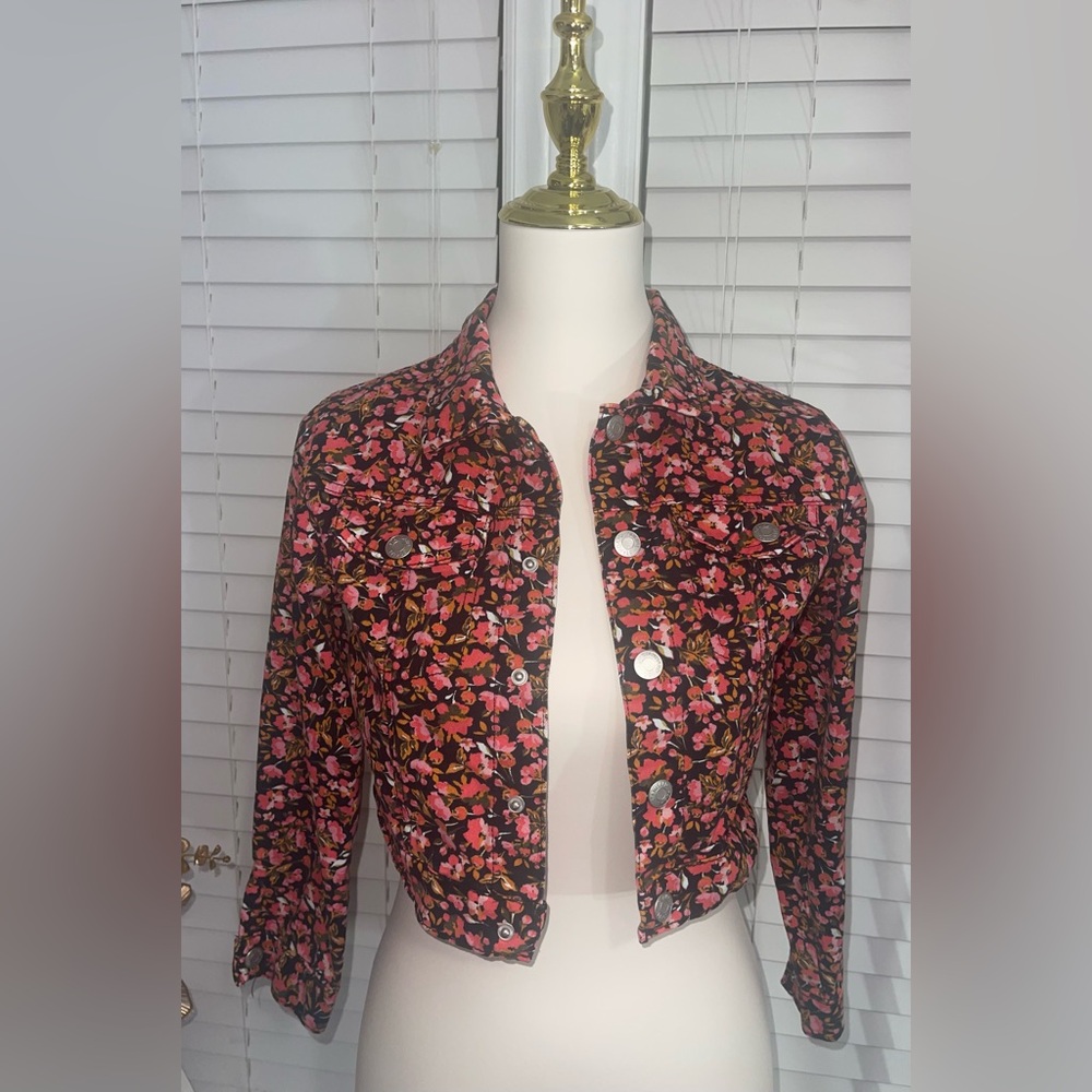 Floral Kids Jean Jacket - Pink and Black